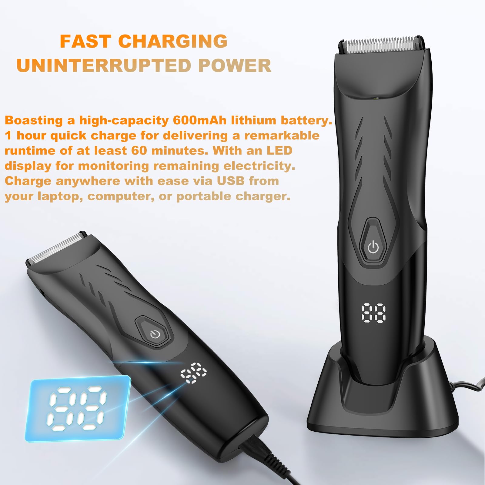 Favrison Men's All-in-One Body Hair Trimmer - Waterproof Pubic, Groin & Ball Trimmer with Ceramic Blades, LED Light & Rechargeable Dock - Perfect for Travel, Gym & Personal Grooming