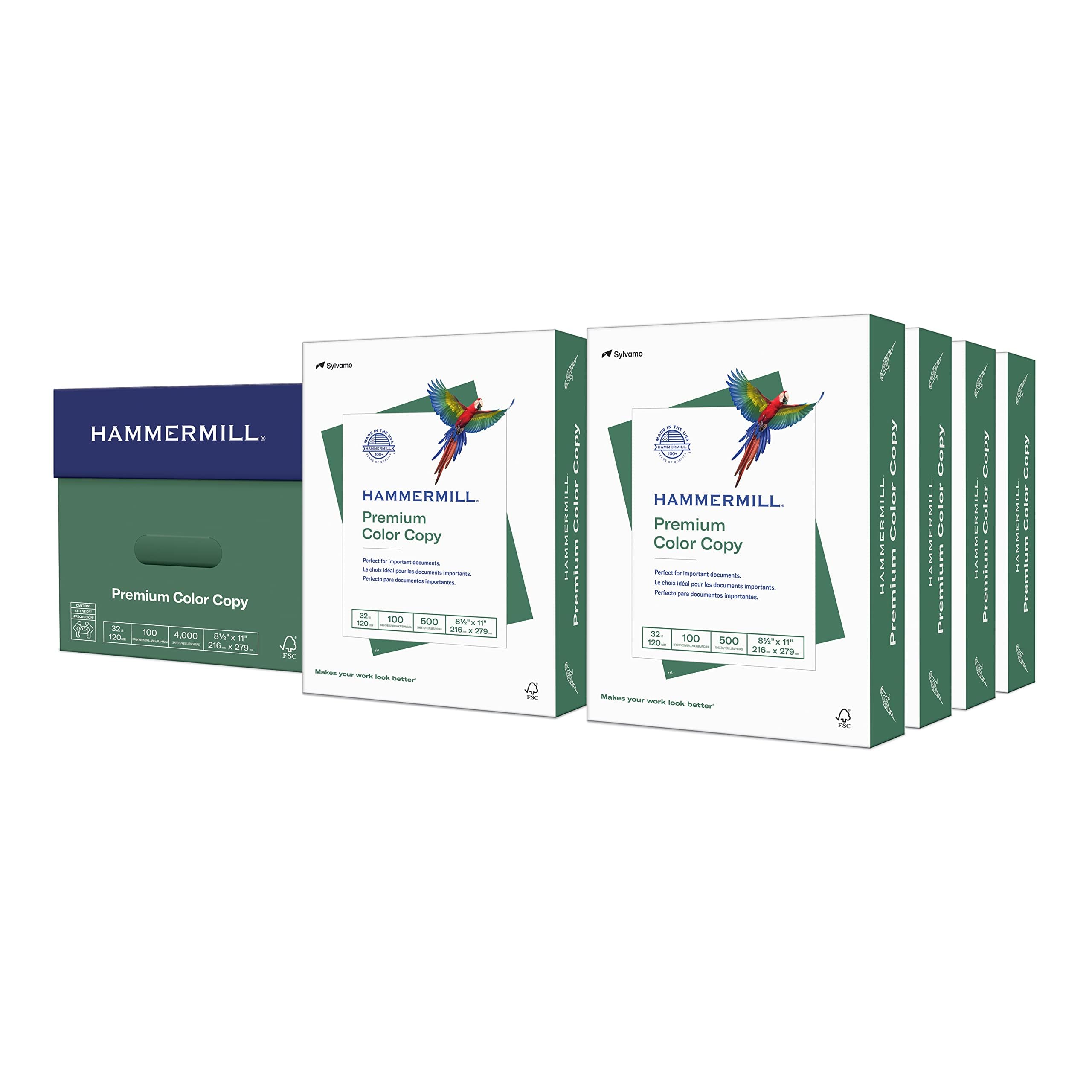 Hammermill Premium 32 lb Color Copy Paper, 8.5 x 11, 4000 Sheets (8 Reams) - 100 Bright, Made in USA - Ideal for Office Printing, Presentations & Professional Documents