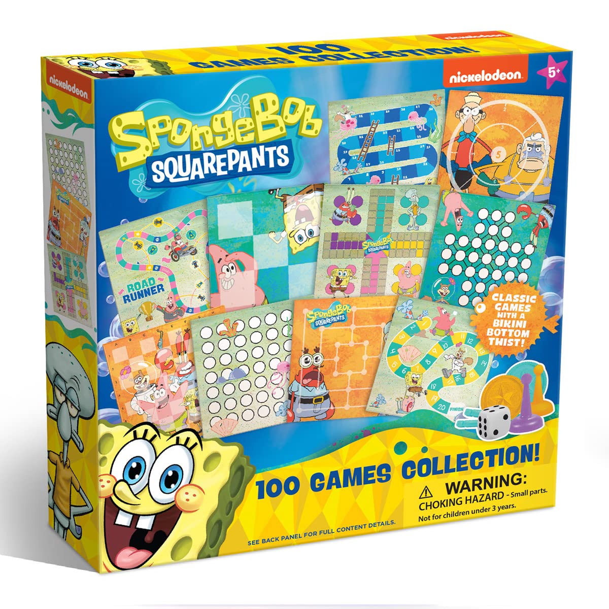 SpongeBob SquarePants 100 Classic Board Games Collection for Kids & Family - Fun Educational Games for Ages 3+ | Perfect for Family Game Night, Birthday Parties & Indoor Activities