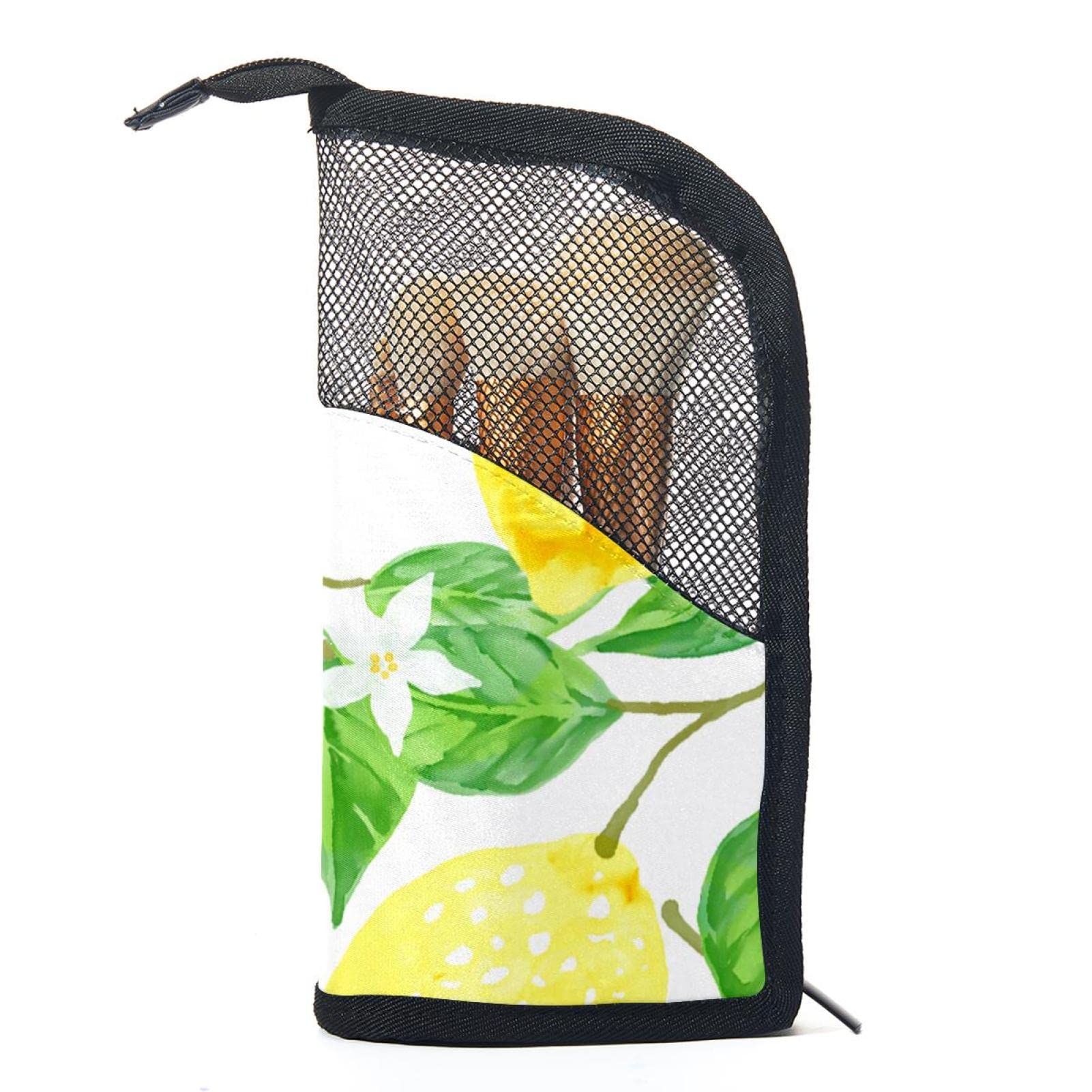 12-Piece Makeup Brush Organizer Bag with Lemon Tree Design - Portable Travel Cosmetic Brush Holder Case for Professional & Home Use