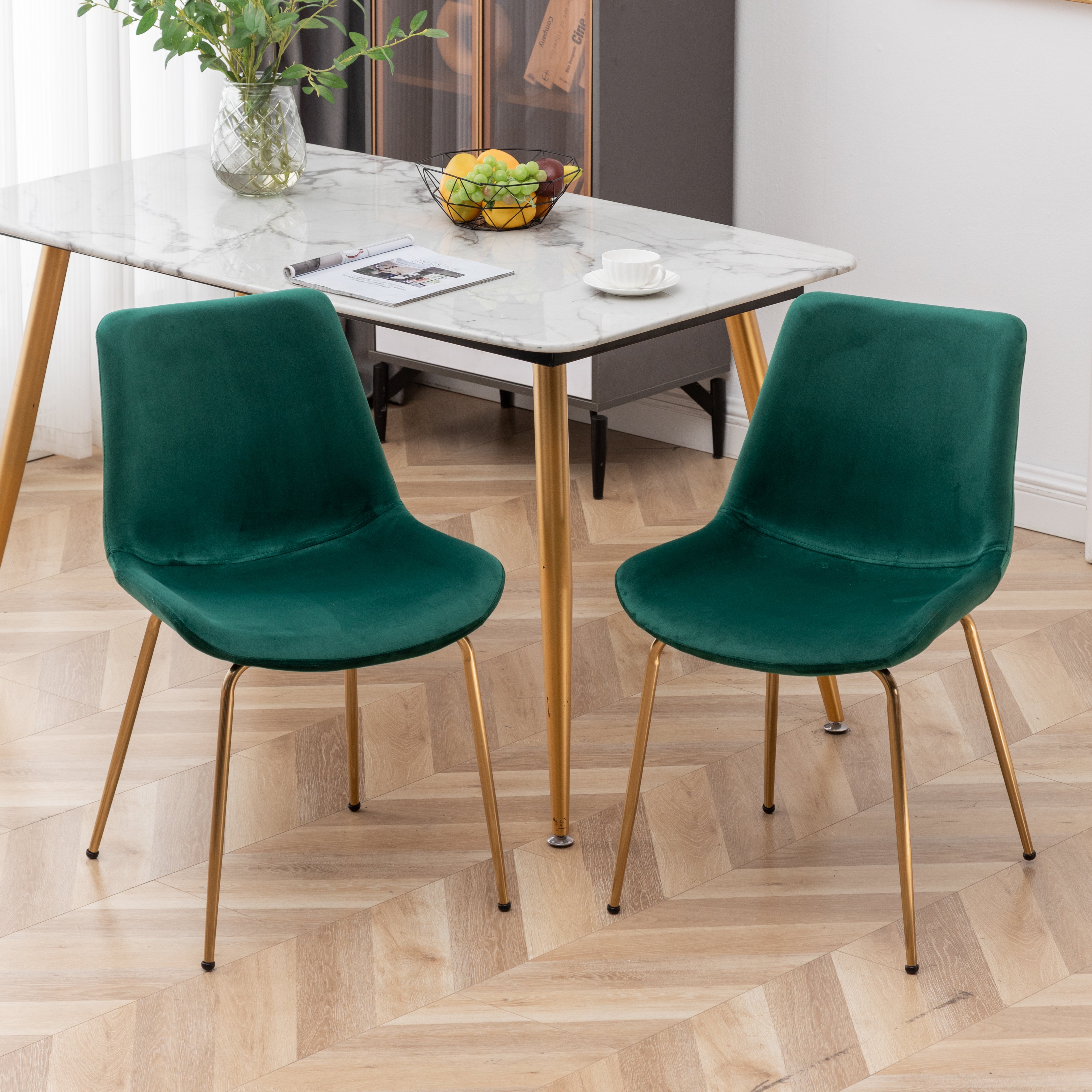 Roundhill Furniture Aufurr Modern Velvet Dining Chairs, Set of 2 - Mid-Century Style Upholstered Side Chairs for Dining Room, Kitchen, or Office