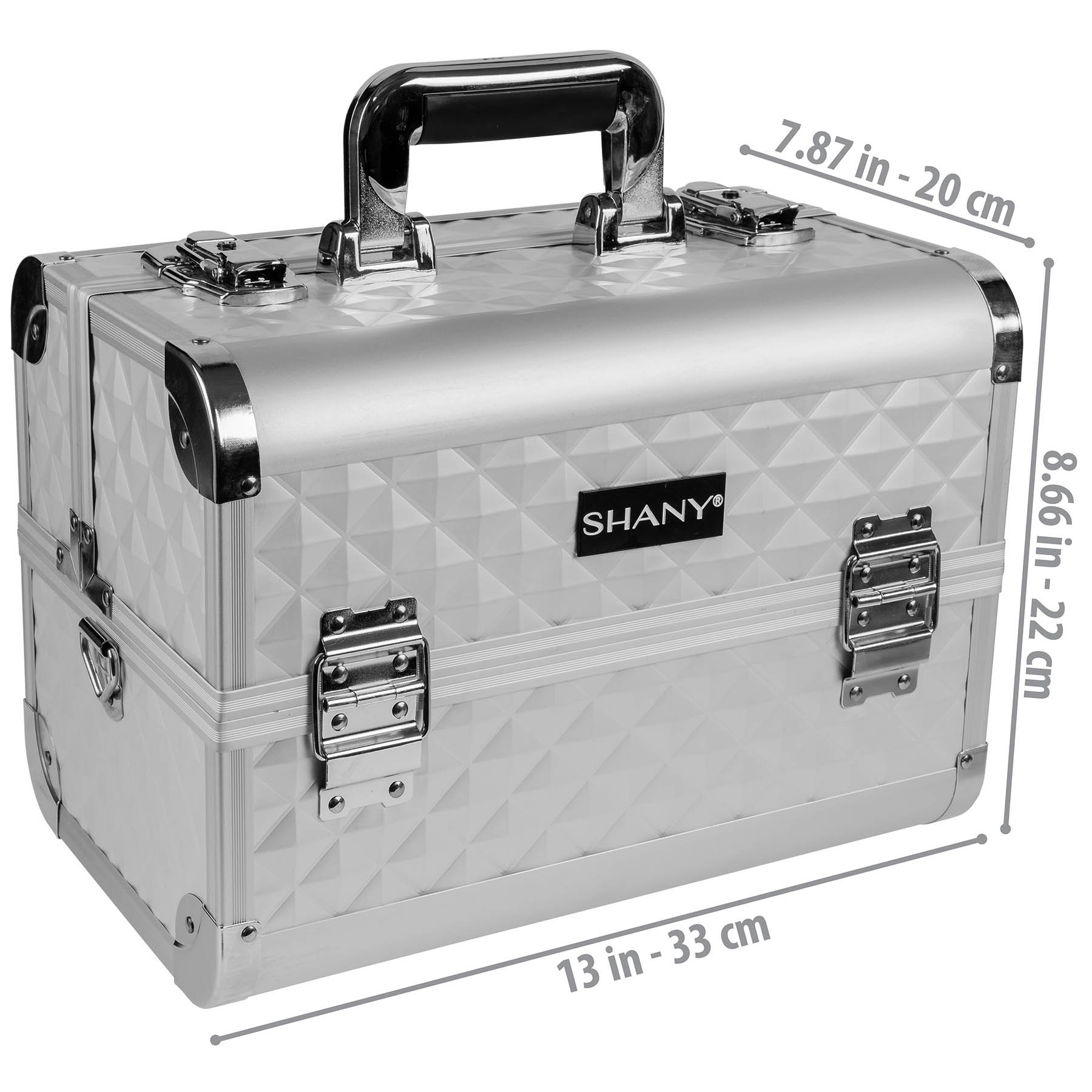 SHANY Premier Fantasy Professional Makeup Train Case - Portable Cosmetic Organizer with 3 Trays, Brush Holder & Lockable Mirror | Jewelry & Makeup Storage | Perfect for Travel, Salon & Professional Artists (Silver Diamond)