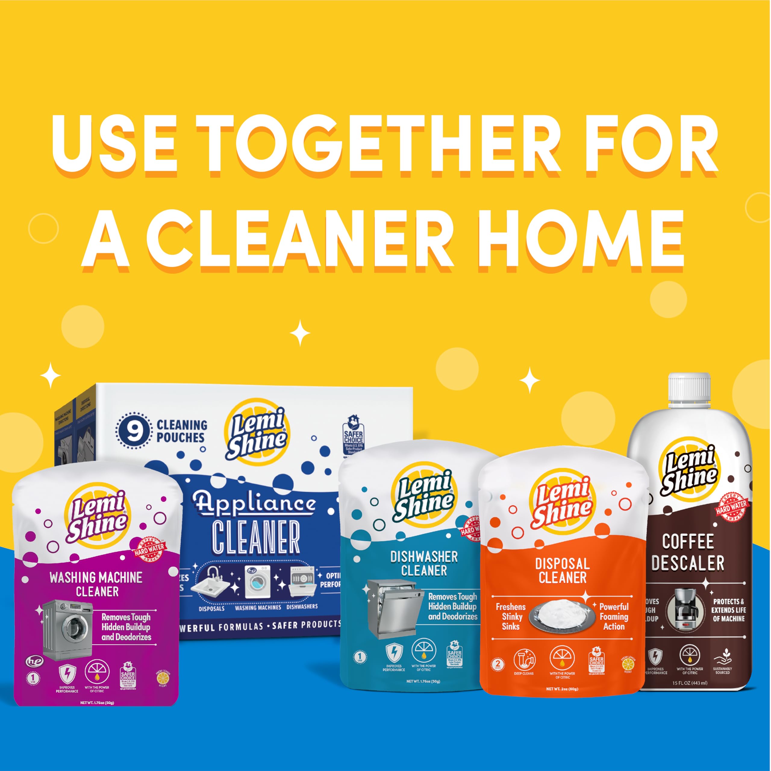 Lemi Shine Appliance Cleaner & Deodorizer - Citric Acid Powered | 100% Effective Dishwasher, Washing Machine & Garbage Disposal Cleaner | 9 Pack | Eliminate Odors & Deep Clean Appliances for Fresh & Hygienic Home