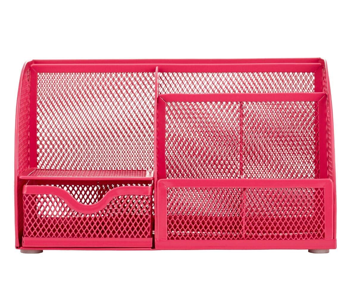 Anova Mesh Desk Organizer with 7 Compartments & Drawer - Pink | Office & Home Storage