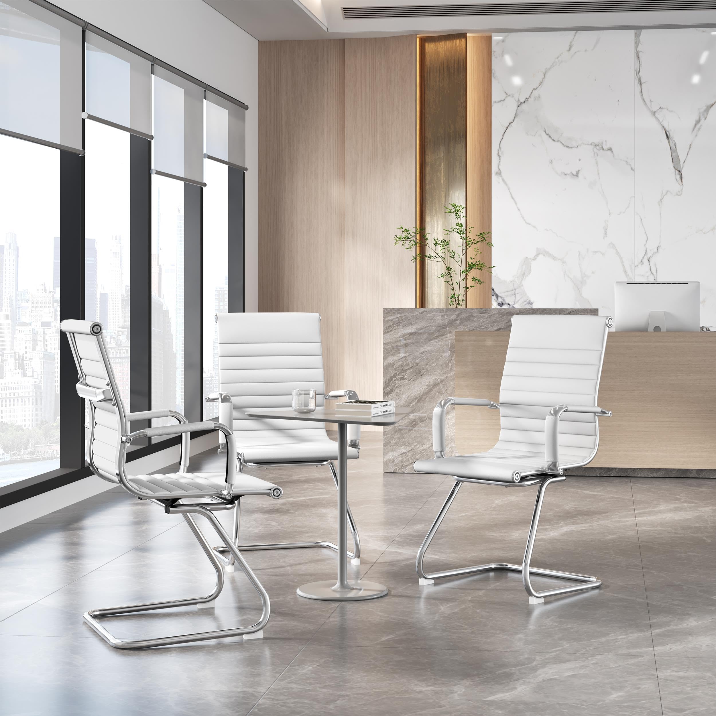 Yaheetech 2-Pack White Faux Leather Mid Back Office Reception Chairs - No Wheels, Ergonomic Design for Conference Rooms, Waiting Areas & Guest Seating - Comfortable & Stylish for Professional Spaces