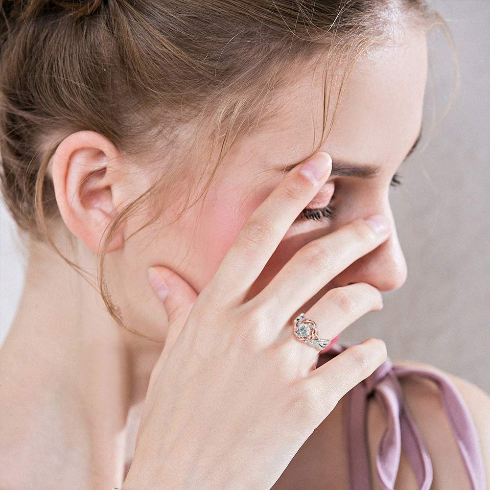Jeulia Halo Solitaire Engagement Ring for Women - Sterling Silver Floral Diamond Ring with Rose Gold Plating, Round Cut Bridal Set, Anniversary & Promise Ring - Perfect for Proposals, Weddings, Anniversaries & Special Occasions