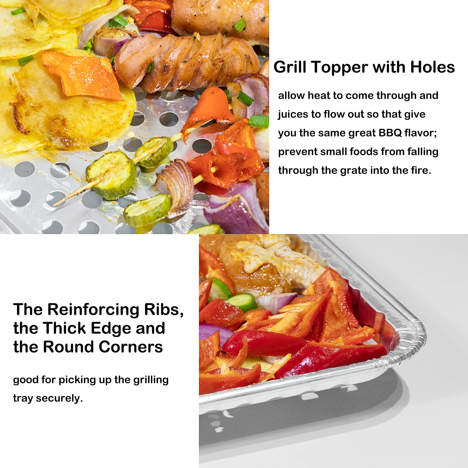 15 Pack Disposable Aluminum Foil Grill Topper Pans - Non-Stick BBQ Grill Grate Liners for Outdoor Cooking, Camping & Backyard Parties | Prevents Food from Falling & Sticking | Perfect for Grilling Burgers, Steaks, Vegetables & Seafood