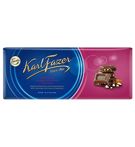 Fazer Karl Fazer Milk Chocolate with Raisins & Hazelnuts - 10 Bars (200g Each) | Gourmet Snack, Gift Box, Party Treats & Dessert Toppings