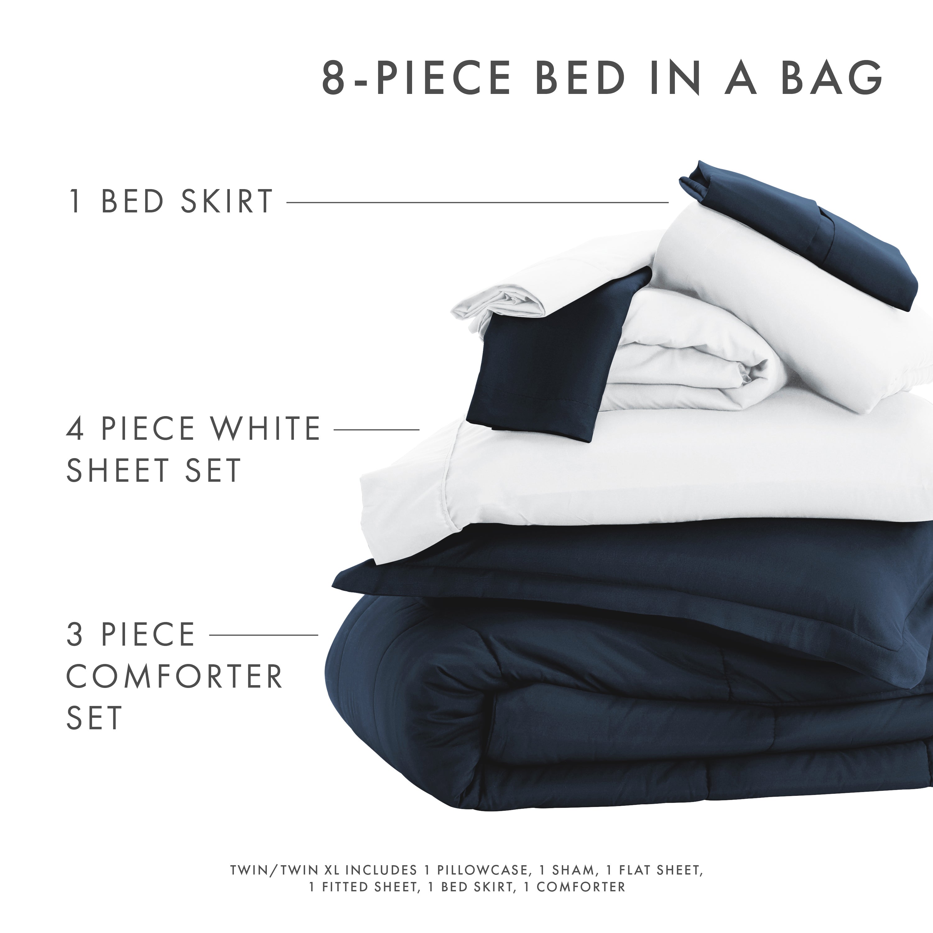 8-Piece Down Alternative Comforter Set - Hypoallergenic & Breathable Bedding for All Seasons | Perfect for Bedroom, Guest Room & Dorm Decor