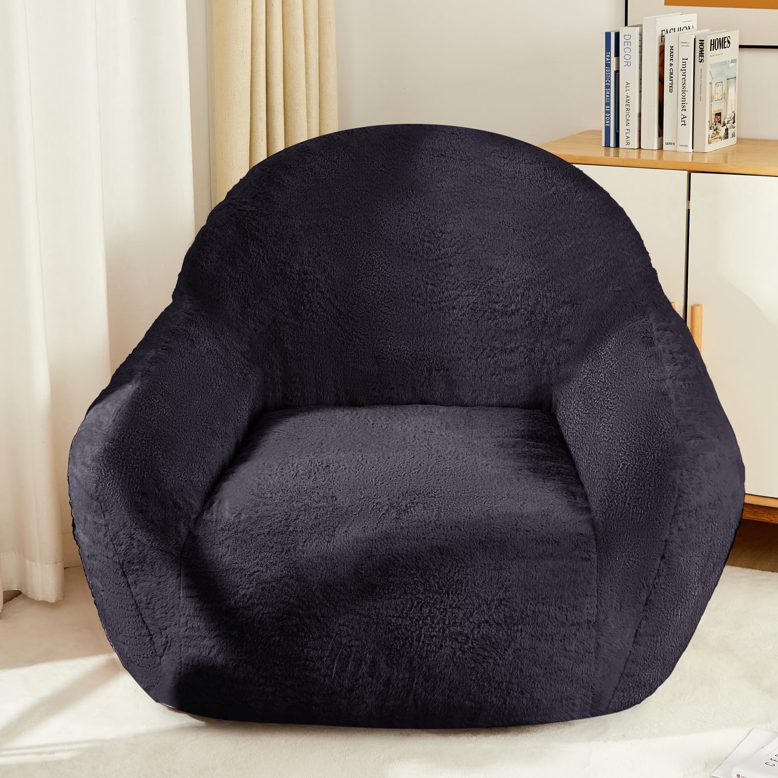 Extra Large Bean Bag Chair with Armrests - Non-Slip Oversized Bean Bag Sofa for Adults, Removable Washable Cover, Deep Grey - Perfect for Living Room, Bedroom, Game Room & Home Theater Lounging