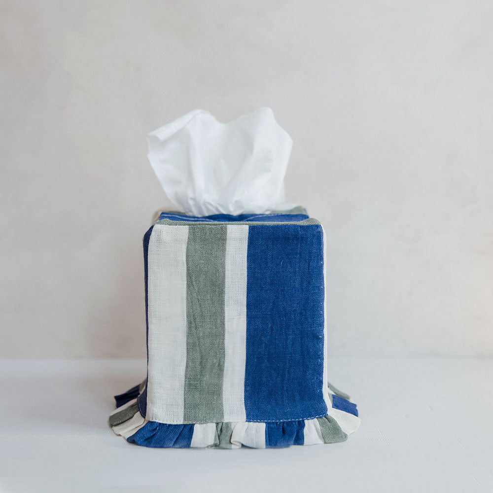 Premium Linen Tissue Box Cover - Cobalt Blue Home Decor for Living Room, Bedroom & Bathroom
