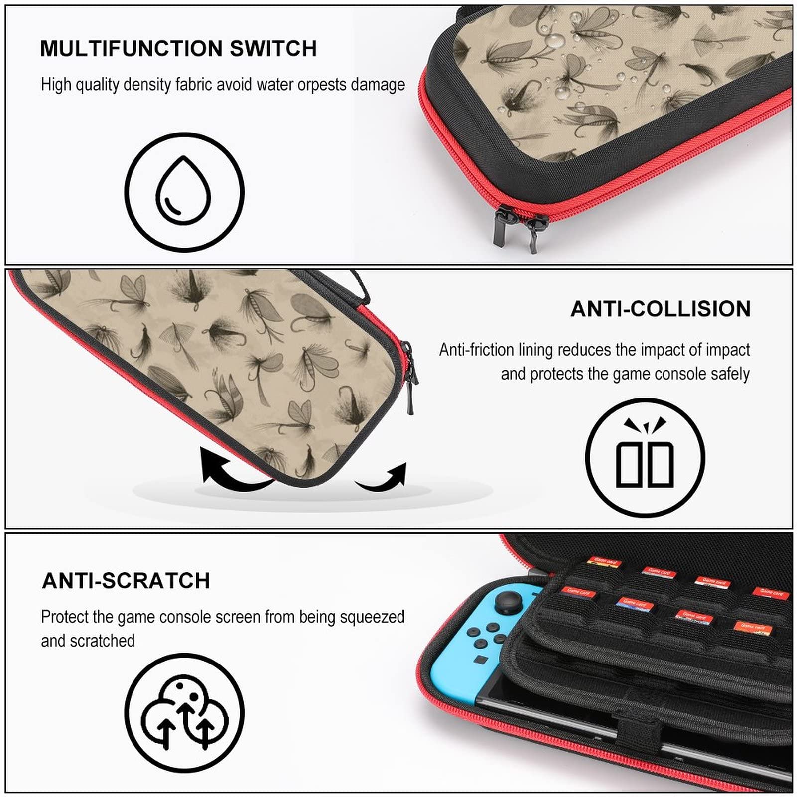 Best Fly Fishing Flies Lures & Nintendo Switch Carrying Case with 20 Game Card Slots - Portable Travel Cover for Outdoor Gaming Accessories | Perfect for Camping Trips and Fishing Adventures