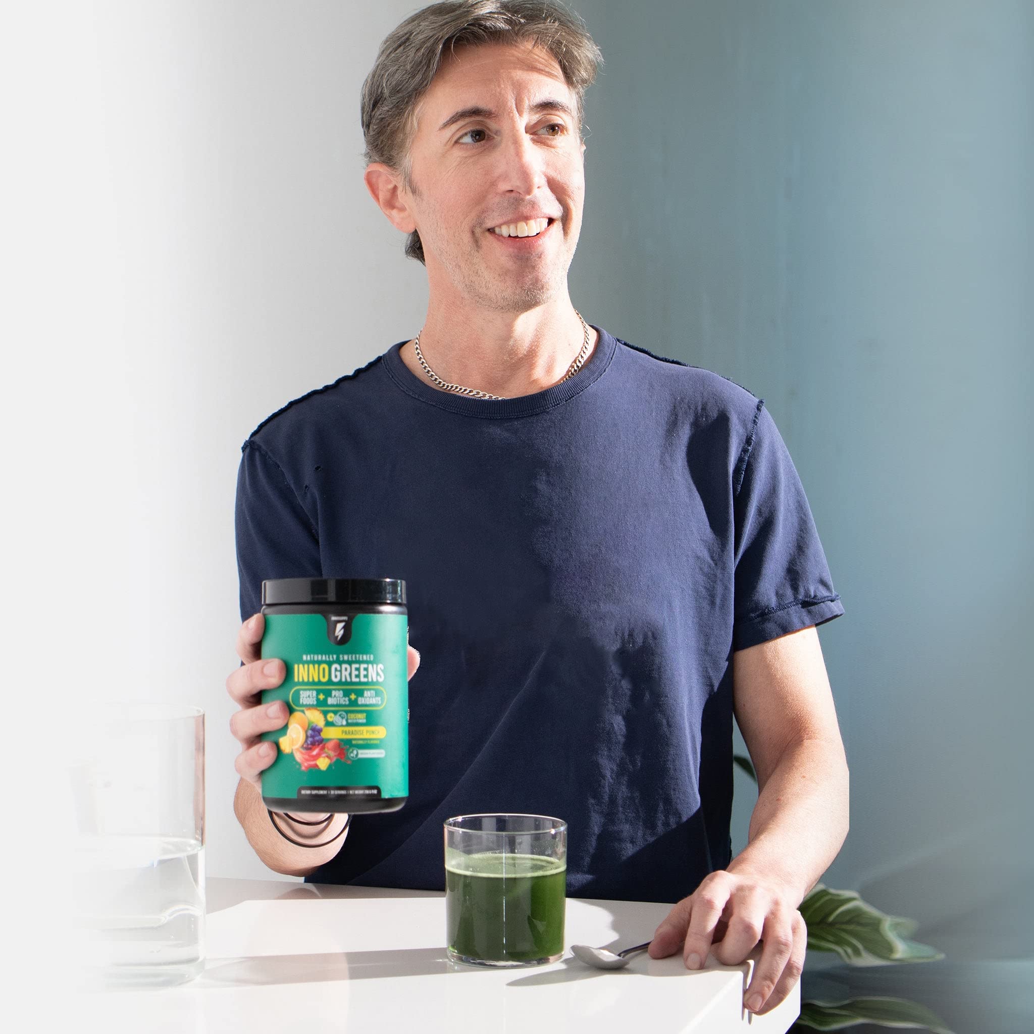 Inno Greens Superfood Powder | 28+ Organic Greens & Superfoods Blend with Prebiotics & Probiotics | Spirulina, Chlorella, Ashwagandha | Antioxidant Support & Hydration Boost | Natural Strawberry Banana Flavor | 30 Servings for Daily Wellness & Energy