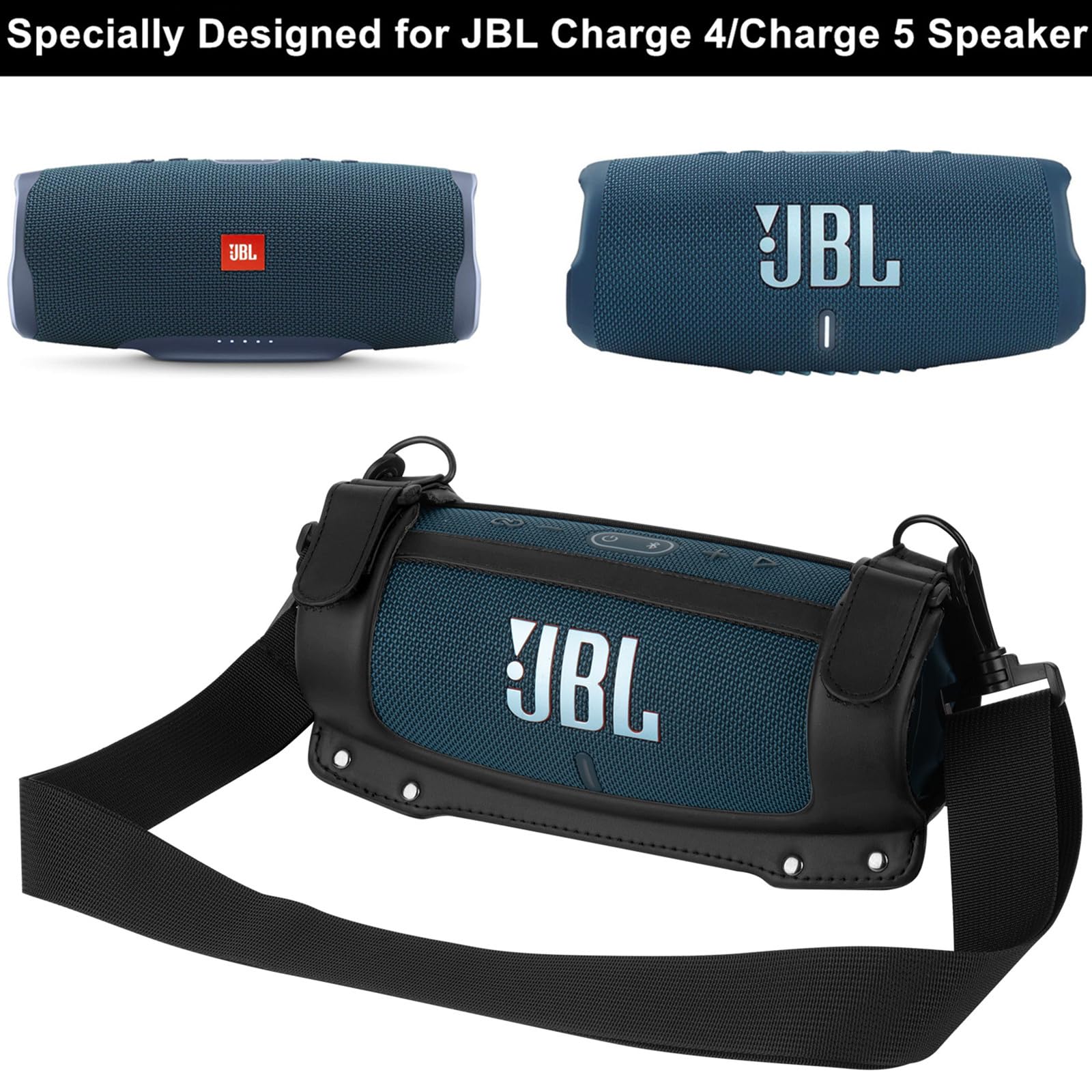 JBL Charge 4/Charge 5 Speaker Case - Waterproof EVA Travel Carrying Bag with Adjustable Shoulder Strap - Protective Cover for Outdoor, Beach, Camping & Travel (Black)