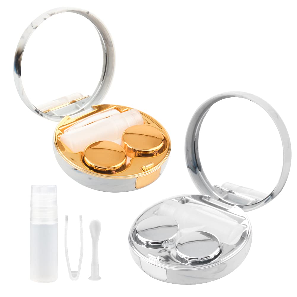 Portable Contact Lens Case Box - Gold & Silver for Travel & Eye Care