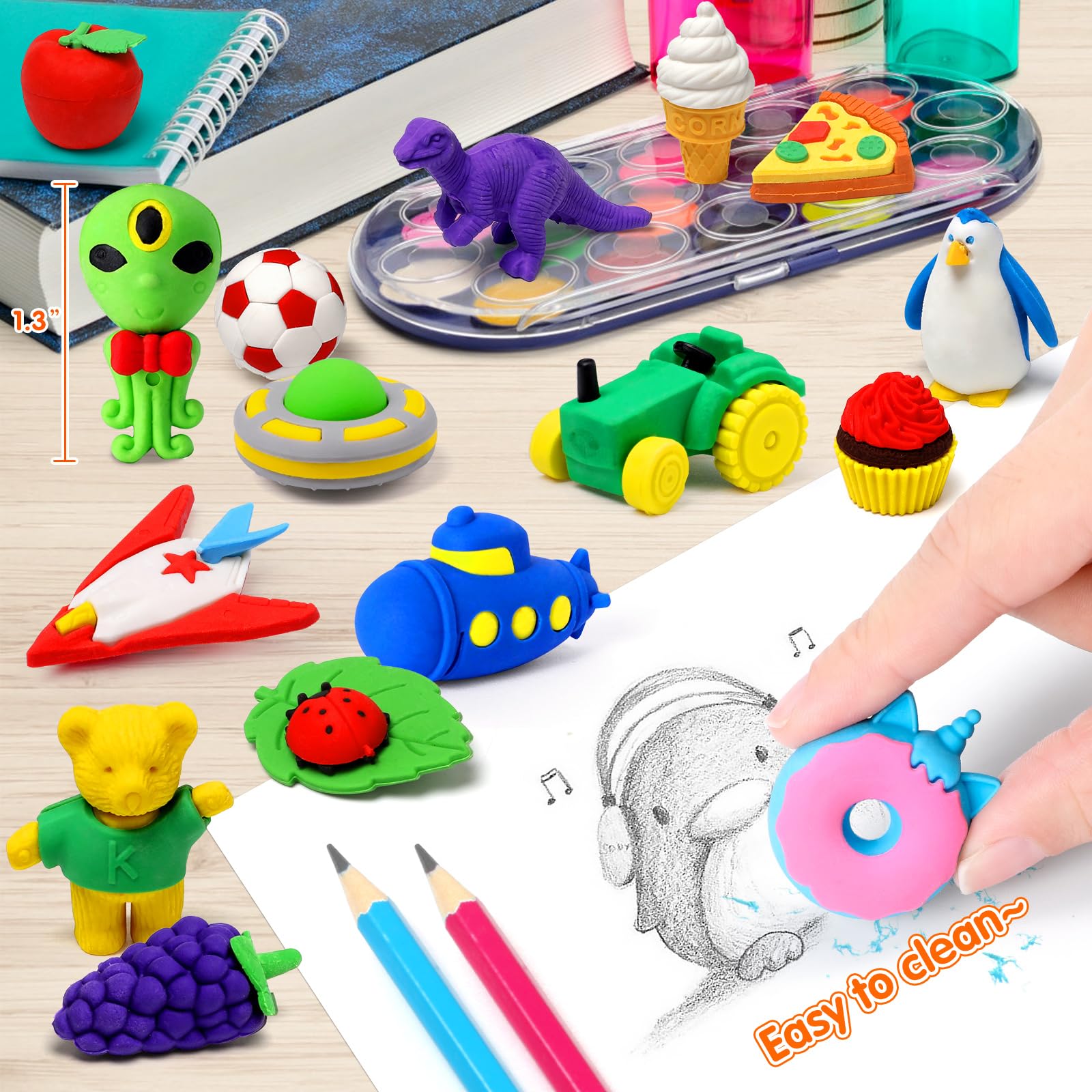 70 Pack 3D Animal Erasers for Kids - Bulk Desk Pets, Classroom Prizes & Treasure Box Toys - Fun School Supplies for Teachers & Students - Perfect for Back to School, Party Favors & Learning Activities (Random Styles)