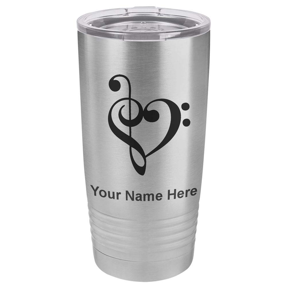 LaserGram 20oz Vacuum Insulated Stainless Steel Tumbler with Music Heart Design & Free Personalized Engraving - Keeps Drinks Hot/Cold for Hours - Perfect for Office, Travel, Gym & Outdoor Activities