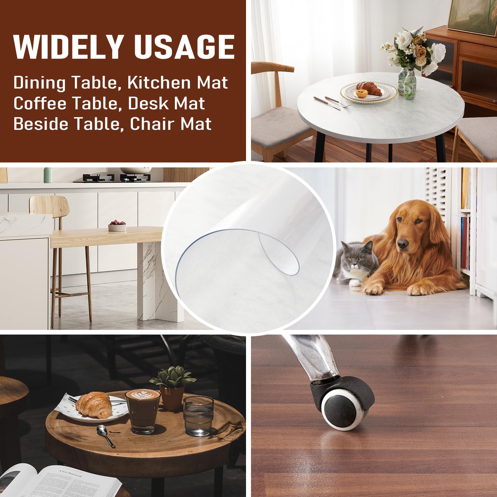 48 Inch Round Frosted PVC Table Cover - 1.5mm Thick Waterproof & Non-Slip Table Protector for Kitchen, Dining Room, Restaurant - Perfect for Wooden Tables, Party Decorations & Daily Use
