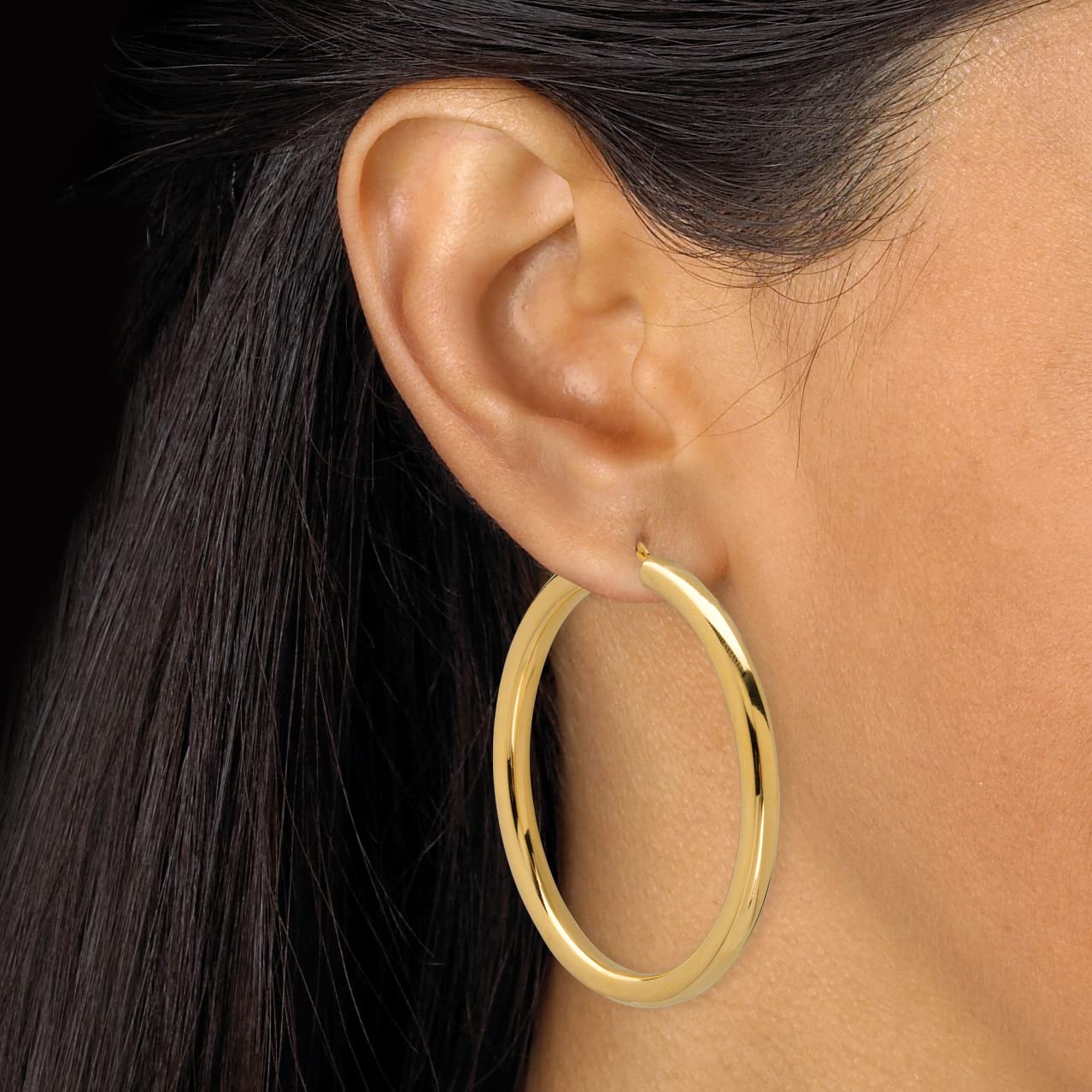 14K Yellow Gold Polished Nano Diamond Resin Hoop Earrings for Women - 49mm Luxury Dangle Earrings for Party, Wedding & Everyday Wear