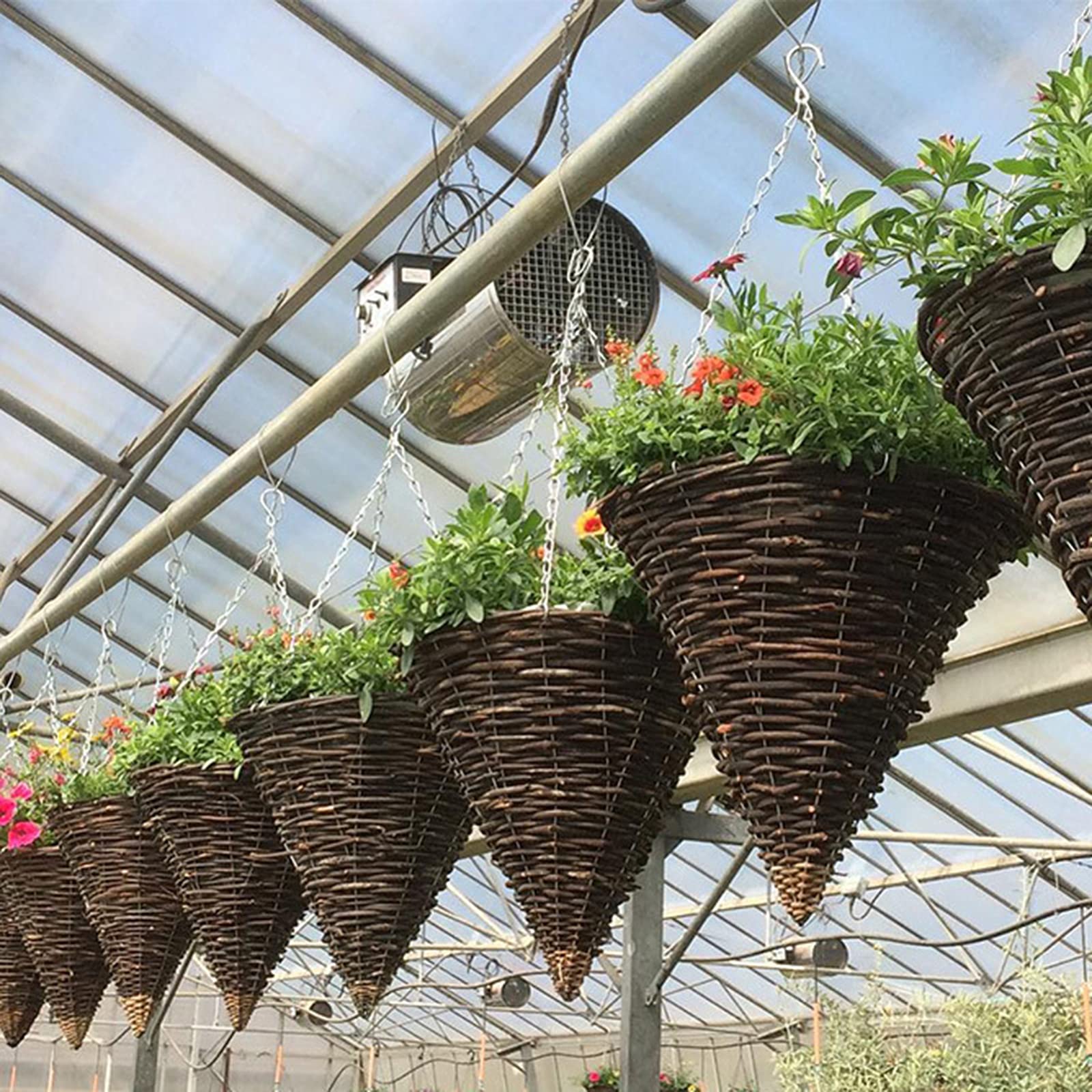 Keebgyy 2-Pack Handwoven Rattan Hanging Planters - 7.9 Inch Cone-Shaped Wall Baskets with Plastic Liner for Indoor/Outdoor Plants | Perfect for Home, Garden, Wedding & Boho Decor