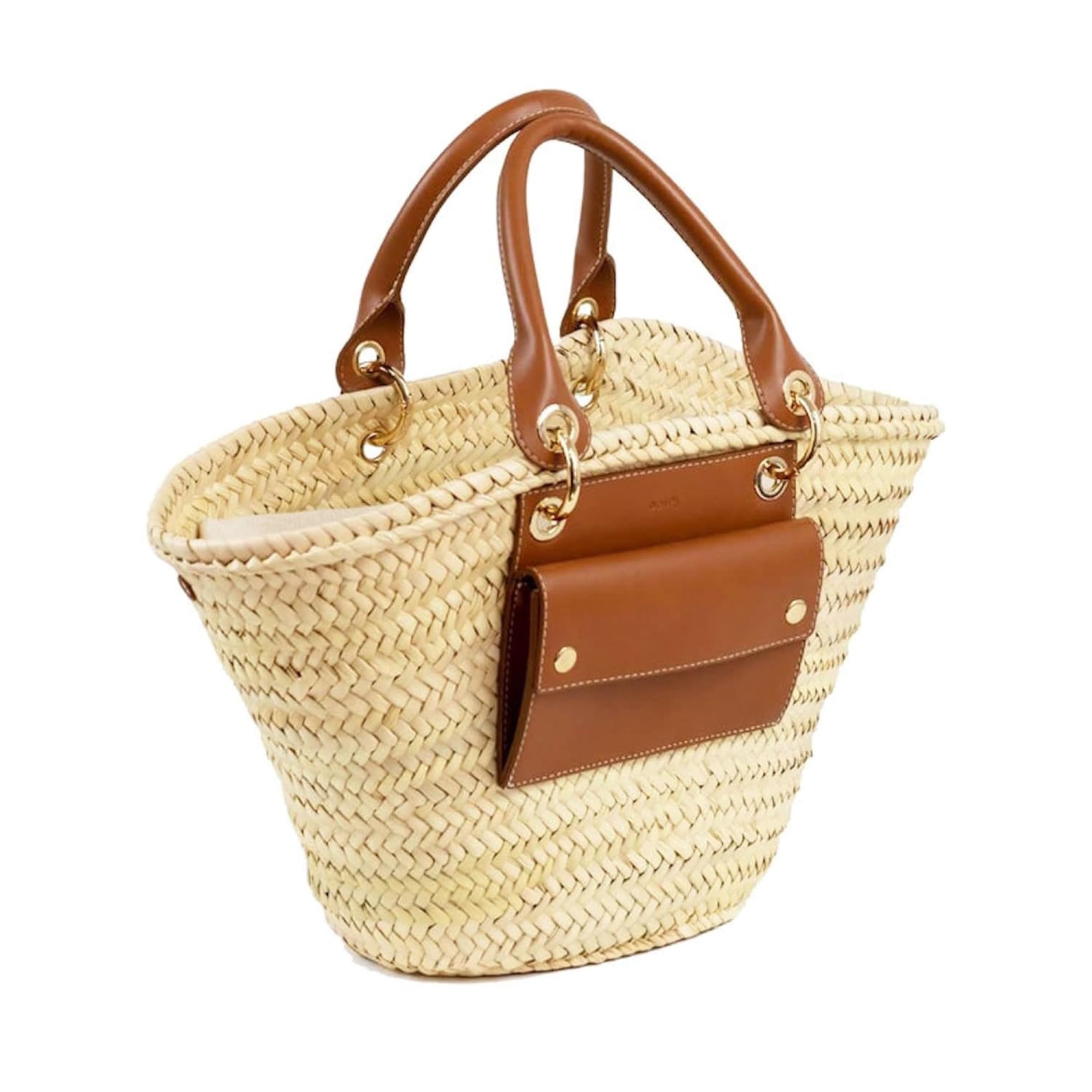 Luxury Straw Beach Bag with Leather Handles - French Basket, Moroccan Market Tote, Summer Woven Bag for Women | Perfect for Beach Trips, Shopping & Picnics