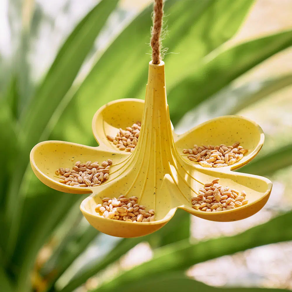 Annabel Trends Eco-Friendly Bamboo Bird Feeder - Yellow Hanging Garden Birdhouse for Outdoor Backyard Decoration & Wildlife Watching