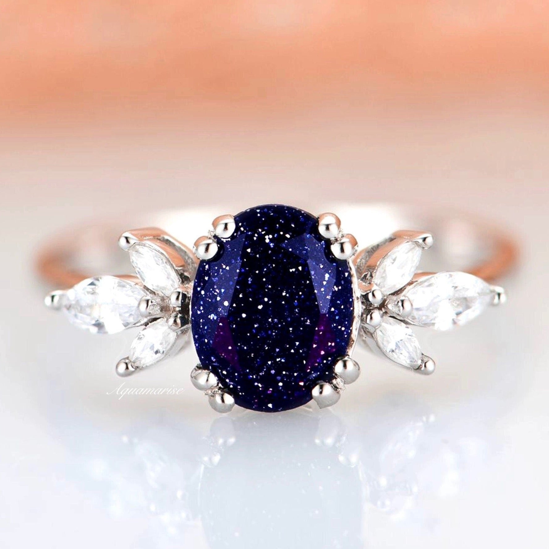 Eva Galaxy Sandstone (Starry Night) Ring - Sterling Silver Women's Jewelry for Gifts, Wedding & Everyday Wear