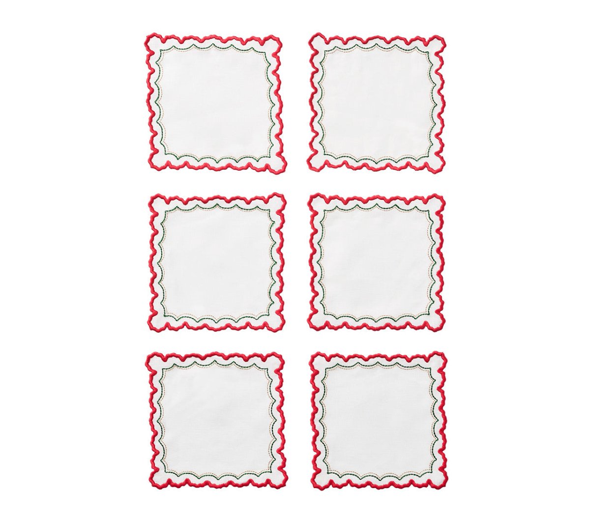 Premium White, Red & Green Cocktail Napkins - Set of 6 in Elegant Gift Box | Perfect for Parties, Weddings & Holiday Entertaining