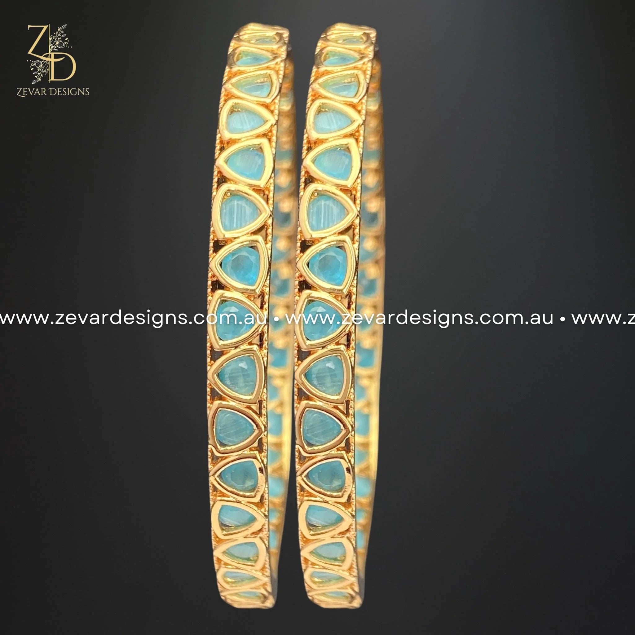 Elegant Kundan Bangles (Slim) - Blue | Traditional Indian Jewelry for Women | Perfect for Weddings, Parties & Festivals