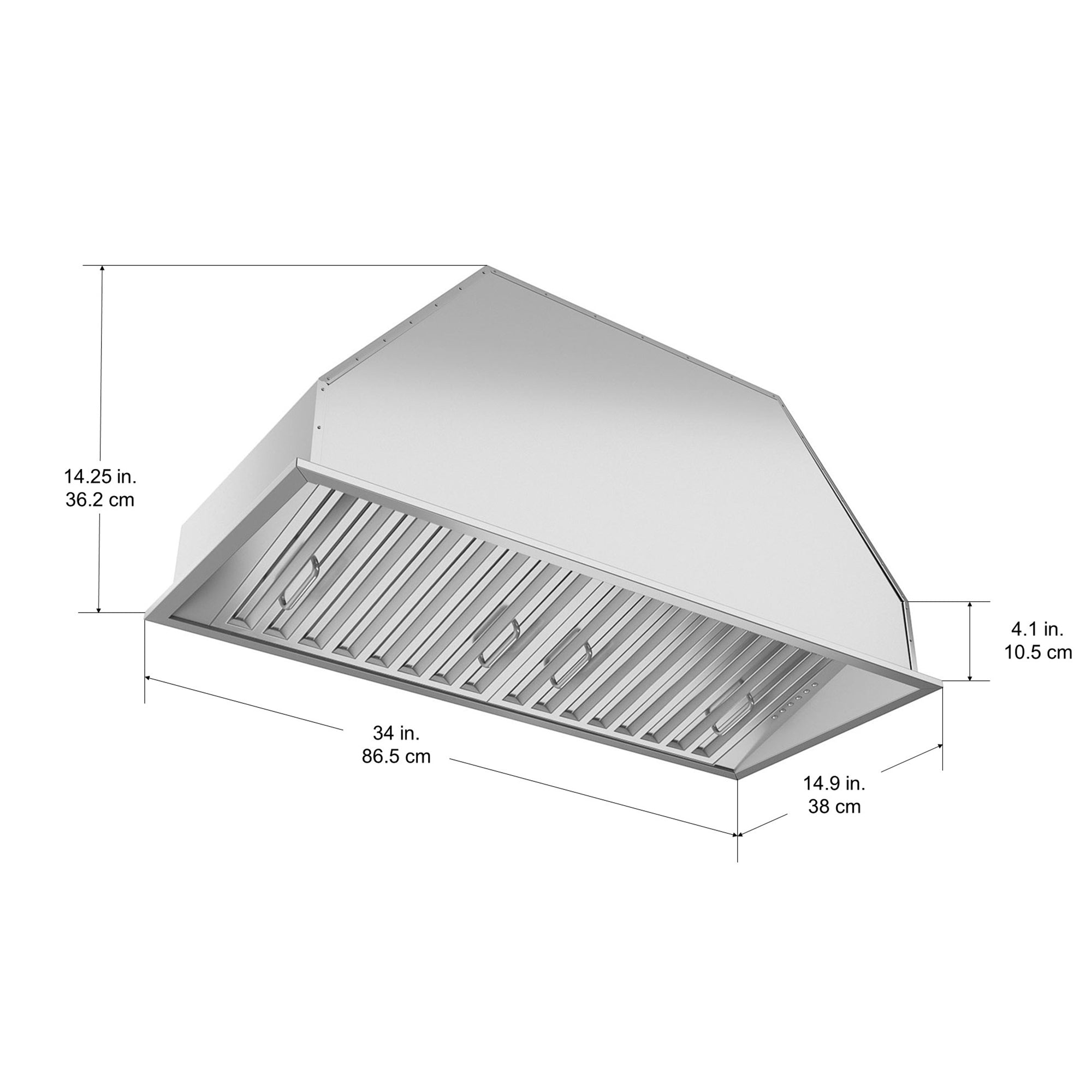 34-inch Pro Insert Range Hood with LED Lights - Perfect for Modern Kitchens & Over-the-Stove Ventilation