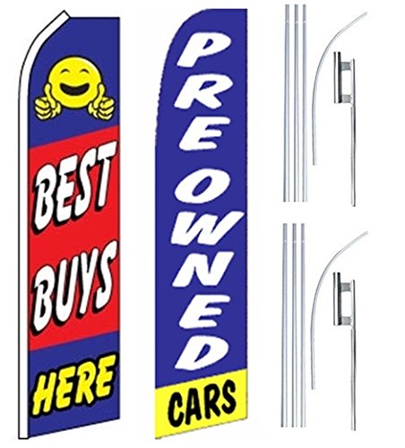 2 Pack Car Auto Dealer Swooper Flutter Feather Flags with Poles - Premium Used Car Lot Advertising - Perfect for Dealerships, Grand Openings & Sales Events