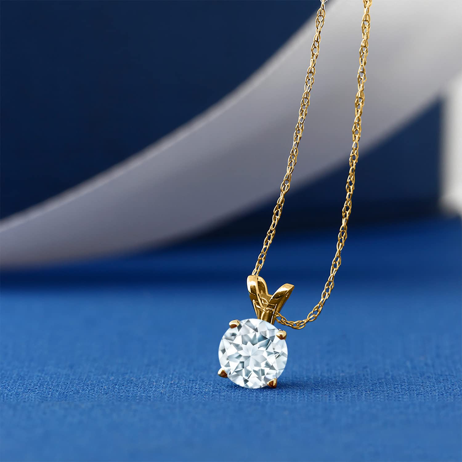 14K Yellow Gold Round 5MM Birthstone Pendant Necklace for Women - Genuine Gemstone Solitaire Jewelry with 18