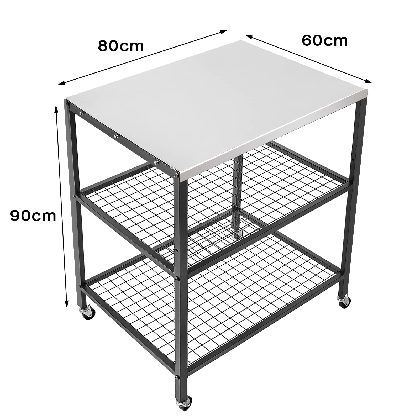 **Stainless Steel Outdoor Pizza Oven Stand with Wheels - 80x60x90cm BBQ Grill Cart for Kitchen, Patio, Backyard & Garden - Perfect for Pizza Making, Food Prep & Outdoor Dining**