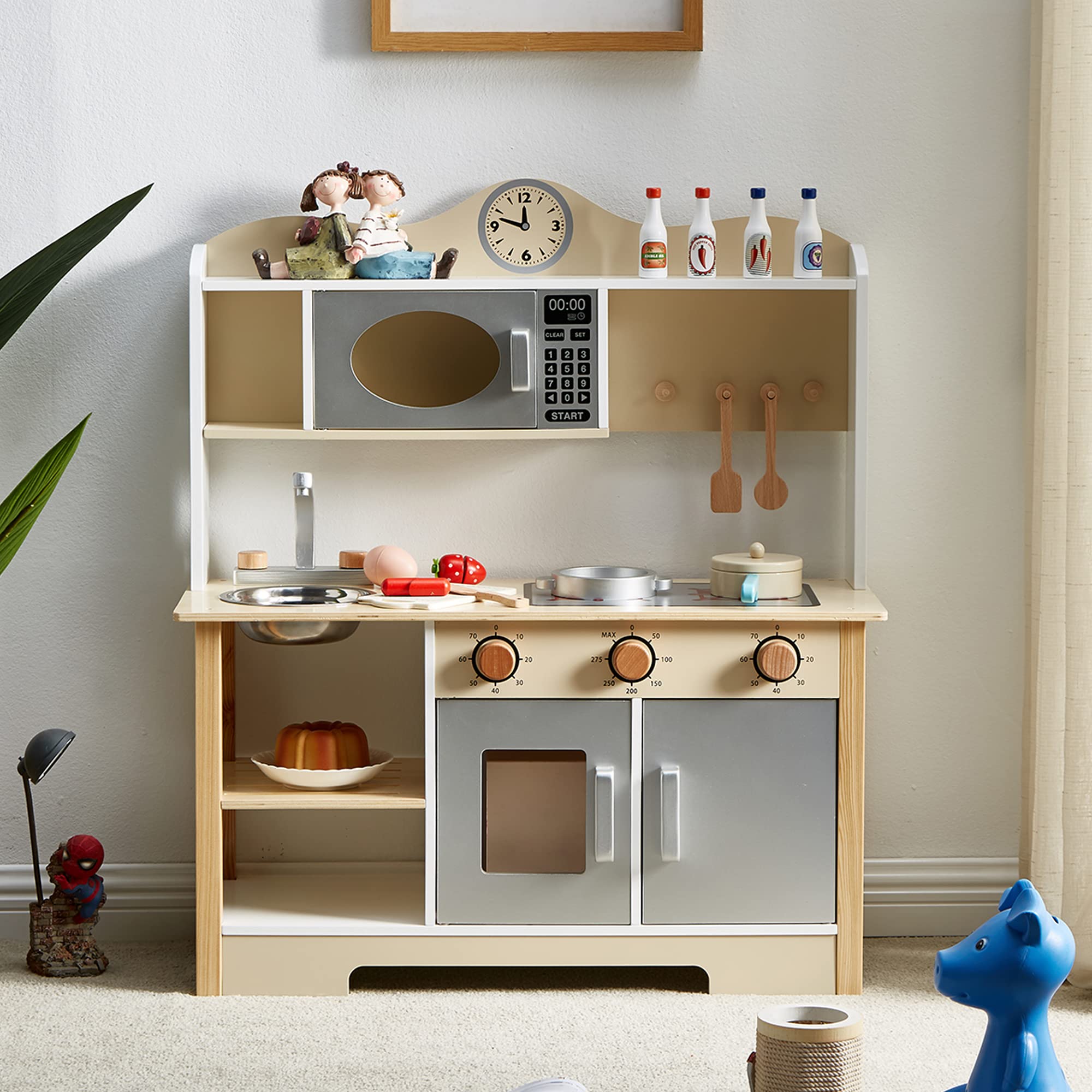 **Wooden Kids Kitchen Play Set - Pretend Play Toy Kitchen with Pots, Pans & Cooking Utensils - Educational Playset for Boys & Girls Ages 3+ - Perfect for Imaginative Play & Early Learning**