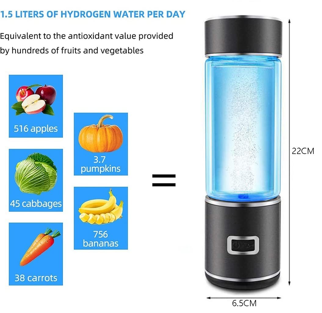 Hydrogen-Rich Water Bottle with SPE PEM Technology - Alkaline Ionized Water Generator Cup, Portable Glass Hydrogen Water Maker for Home, Office & Travel - Perfect for Health Enthusiasts & Active Lifestyles (Black)