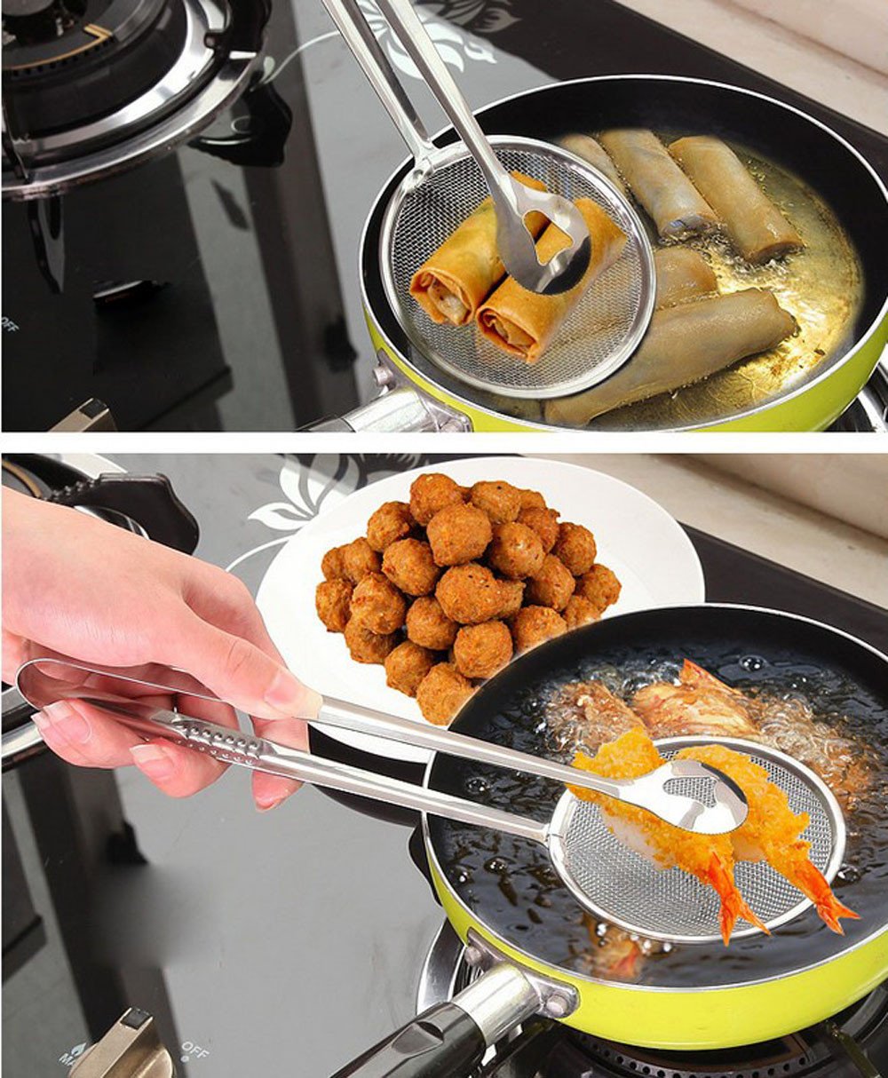 Multi-Functional Clip-On Oil Filter Spoon for Frying, BBQ & Cooking - Stainless Steel Kitchen Strainer Gadget - Perfect for Home, Restaurant & Outdoor Use (Silver, One Size)