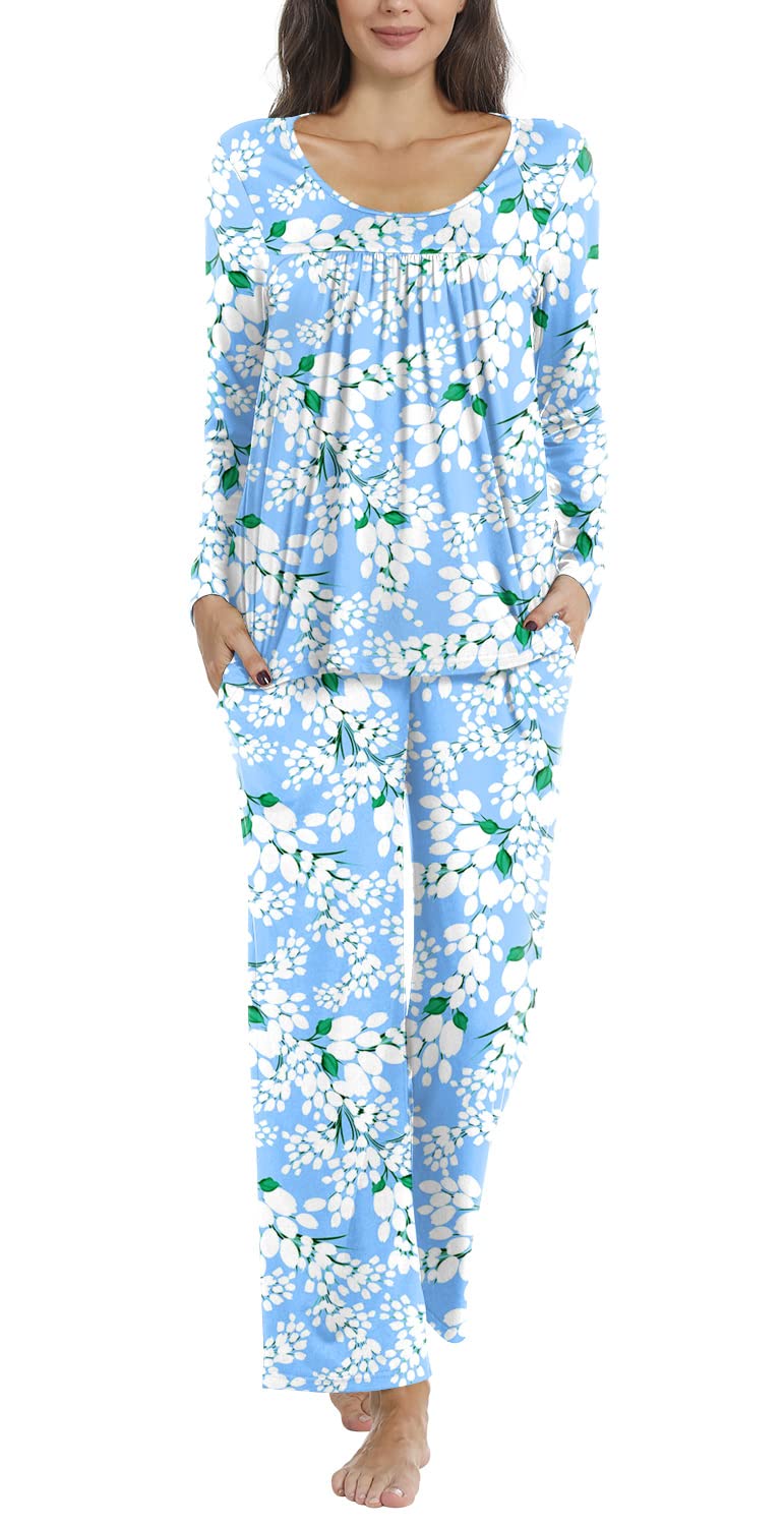 POPYOUNG Women's 2-Piece Fall Pajama Set - Soft Lounge Sleepwear with Pockets - Cozy Pajamas for Sleeping, Lounging & Relaxing at Home