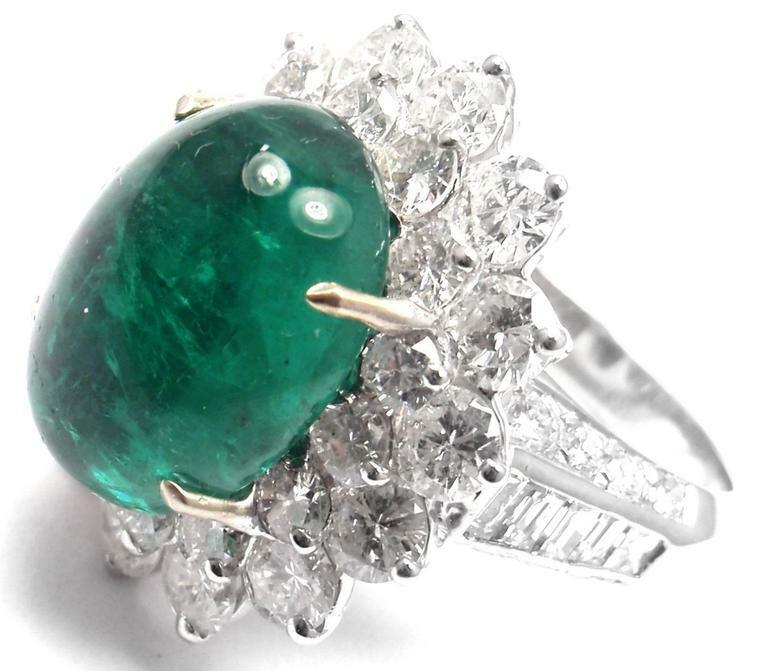 Authentic Craig Drake 18k White Gold Large 10.97ct Emerald Diamond Cocktail Ring for Women - Elegant Statement Jewelry for Parties, Weddings & Special Occasions