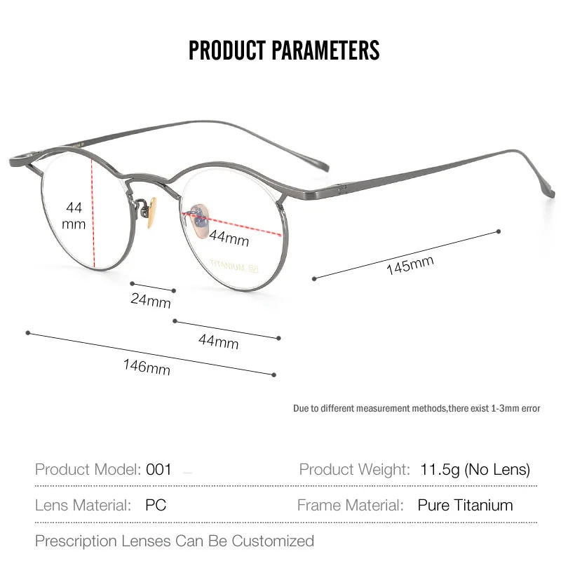 Aror Unisex Full Rim Round Titanium Eyeglasses 44901 - Lightweight & Durable Frame for Men & Women - Perfect for Reading, Work & Everyday Use