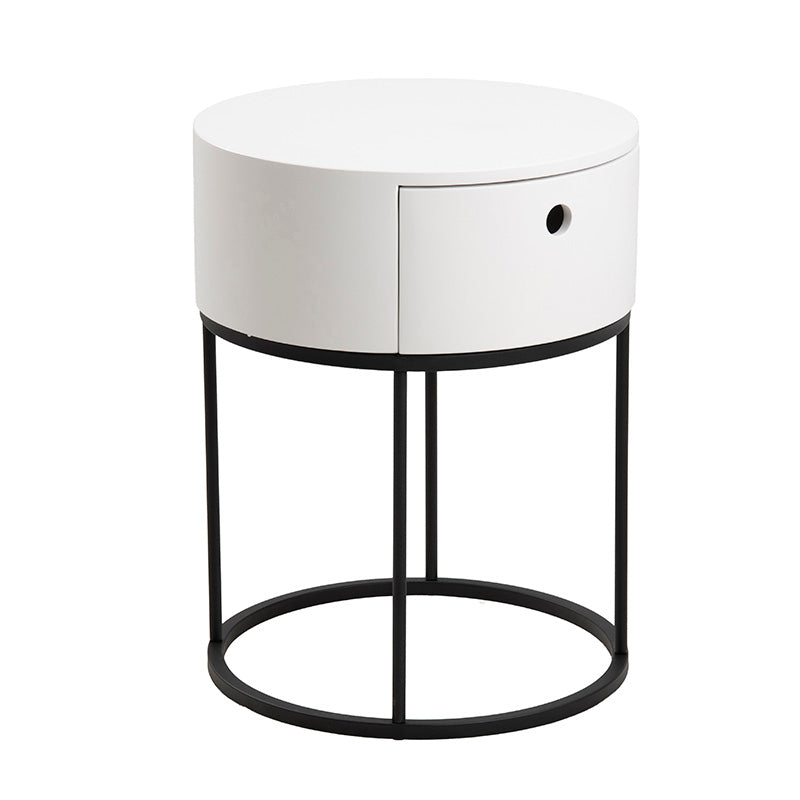 Modern POLON Bedside Table 40cm - White & Black Nightstand with Storage Shelf for Bedroom, Living Room, or Office