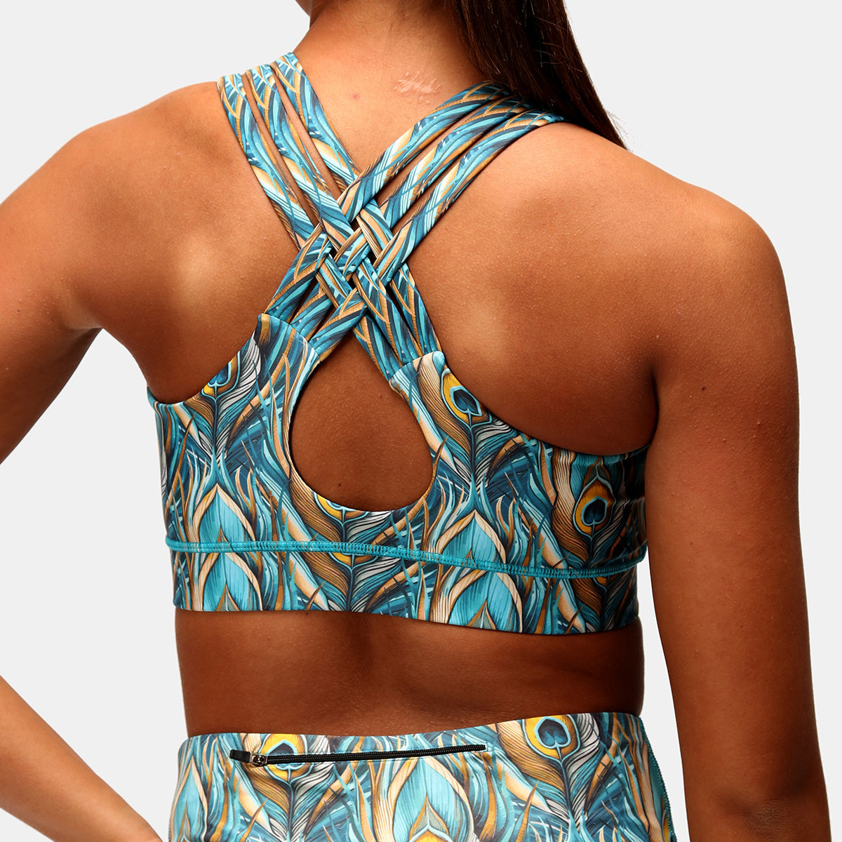 Pretty In Peacock Cross Back Bra - Comfortable & Stylish Women's Sports Bra for Yoga, Gym & Workouts