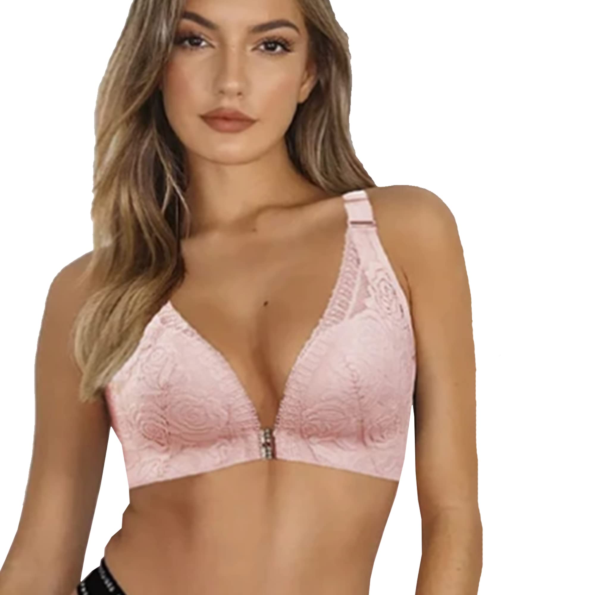 Comfort Rose Bra - Plus Size Wireless Lace Bra with Floral Embroidery & Front Closure | Perfect for Everyday Wear, Special Occasions & Bridal Lingerie