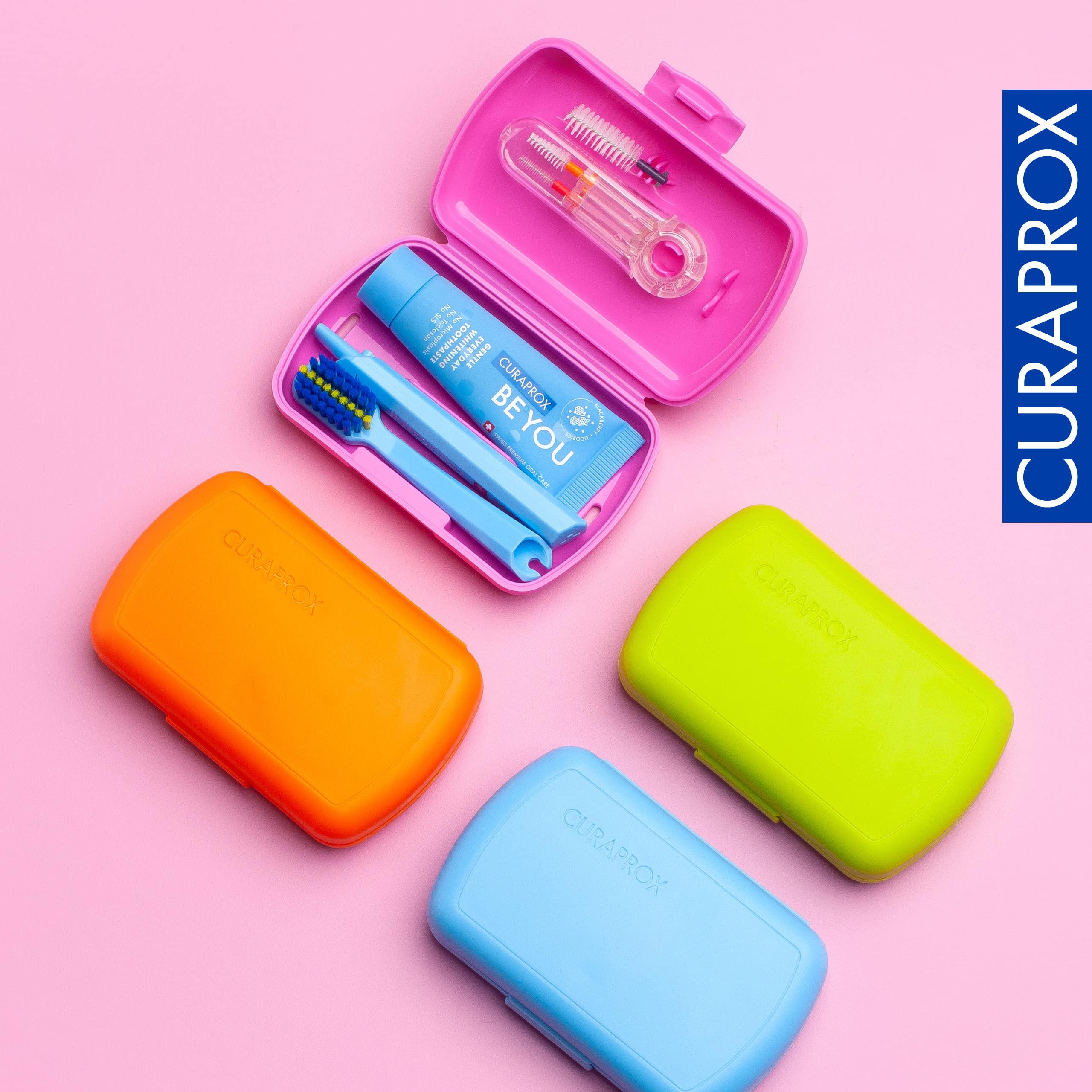 Curaprox Ortho Green Travel Dental Care Set - Toothbrush, Interdental Brush, 10ml Toothpaste & Travel Case | Perfect for On-the-Go Oral Hygiene While Traveling, Camping or Business Trips