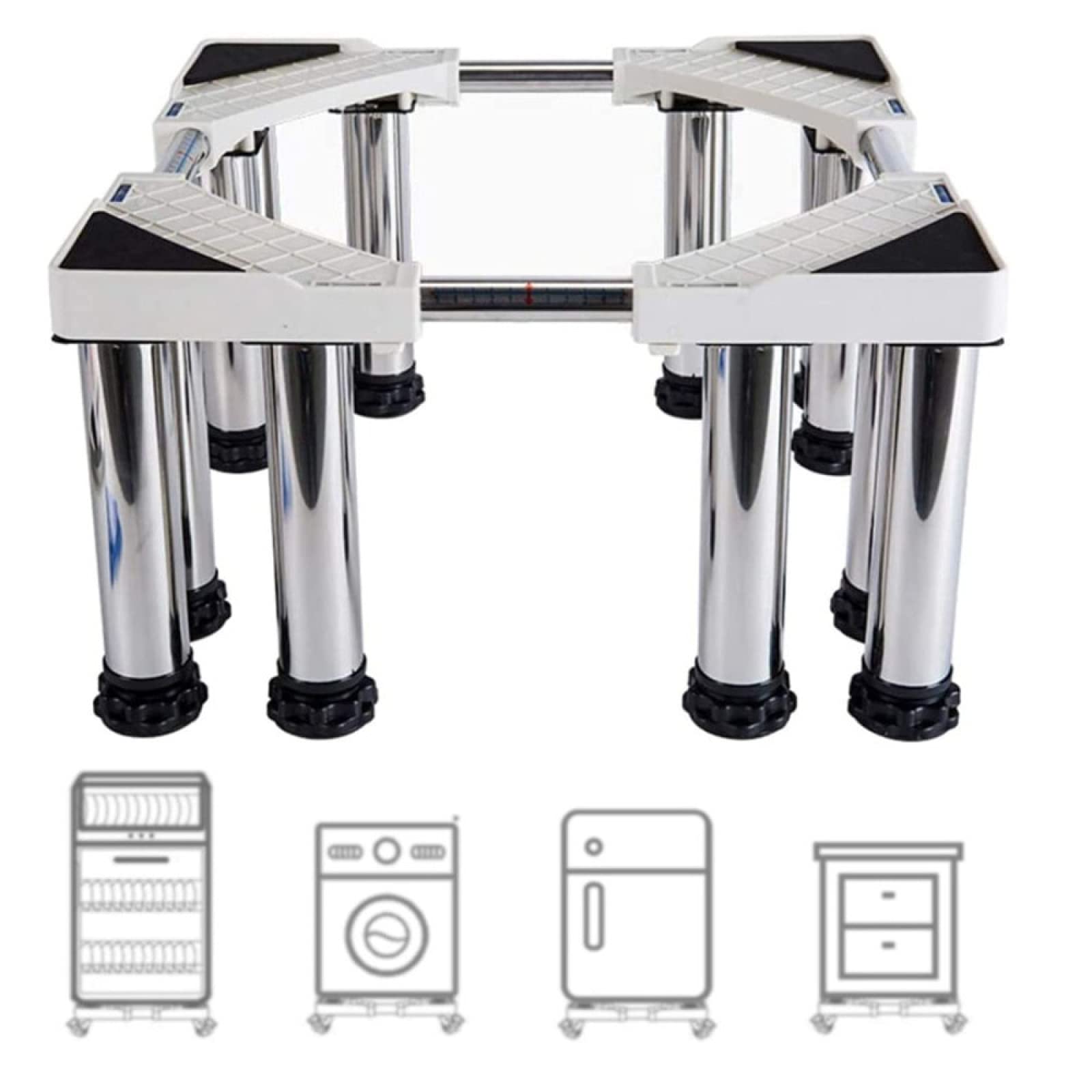 JXWANG Adjustable Stainless Steel Dryer Base Stand - 12 Strong Feet, Multi-Functional, Portable & Mobile Base (20cm) - Perfect for Laundry Room, Basement, or Apartment Use