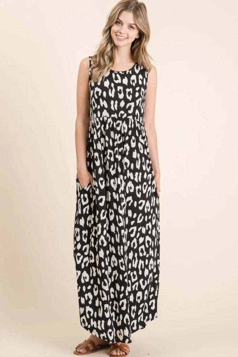 BOMBOM Leopard Print Maxi Dress with Pockets - Stylish & Comfortable Women's Summer Dress for Beach, Party & Casual Wear