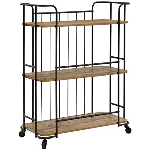 Pemberly Row Multifunctional Metal Rolling Storage Cart with Etched Oak Finish - Perfect for Kitchen, Bathroom, Office & Home Organization