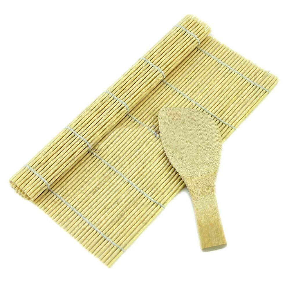 7x5 Inch Premium Bamboo Sushi Rolling Mat with Rice Paddle - Authentic Japanese Sushi Maker Kit for Homemade Sushi, Maki Rolls & Asian Cuisine - Perfect for Sushi Lovers, Home Chefs & Japanese Food Enthusiasts