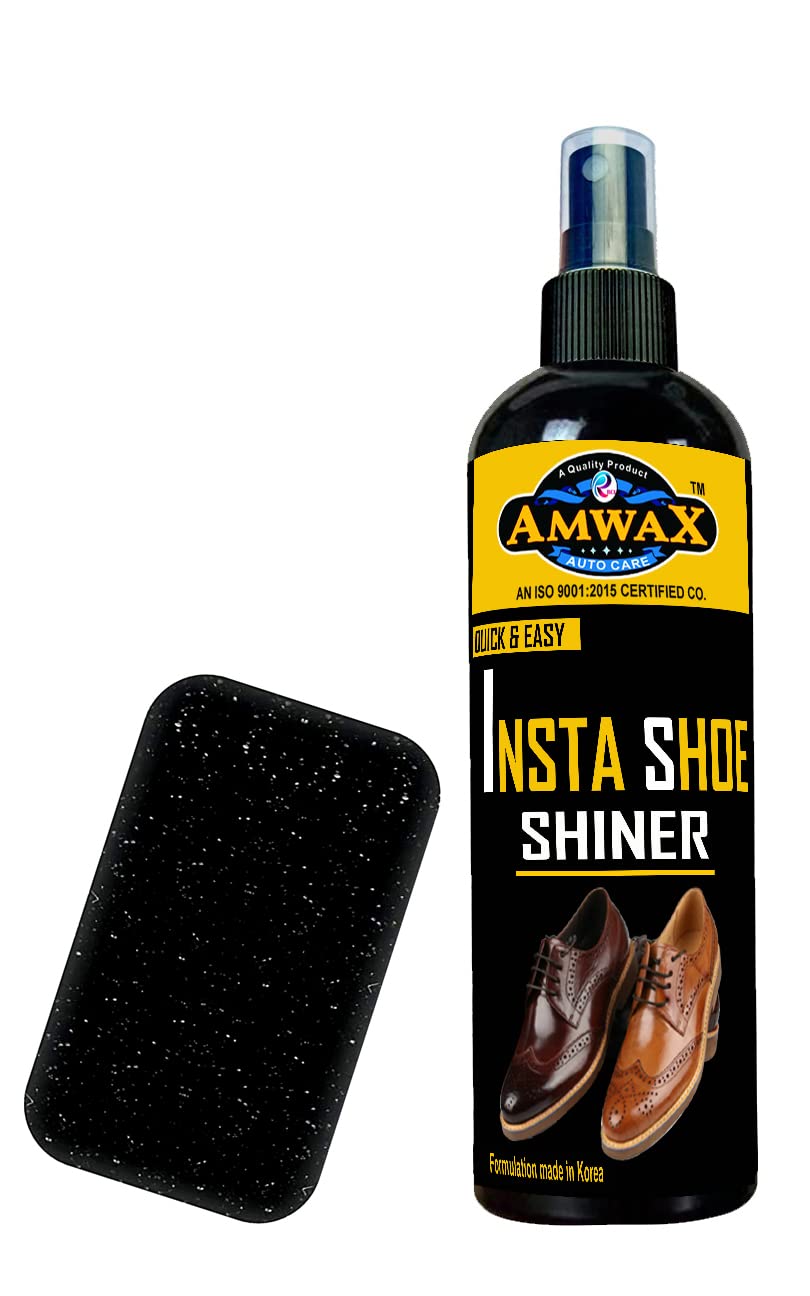 AMWAX Shoe Shiner Spray & Polish - 200ml Leather Cleaner for Sneakers, Boots & Casual Shoes | Restores Shine & Protects | Perfect for Daily Use, Office & Outdoor Activities