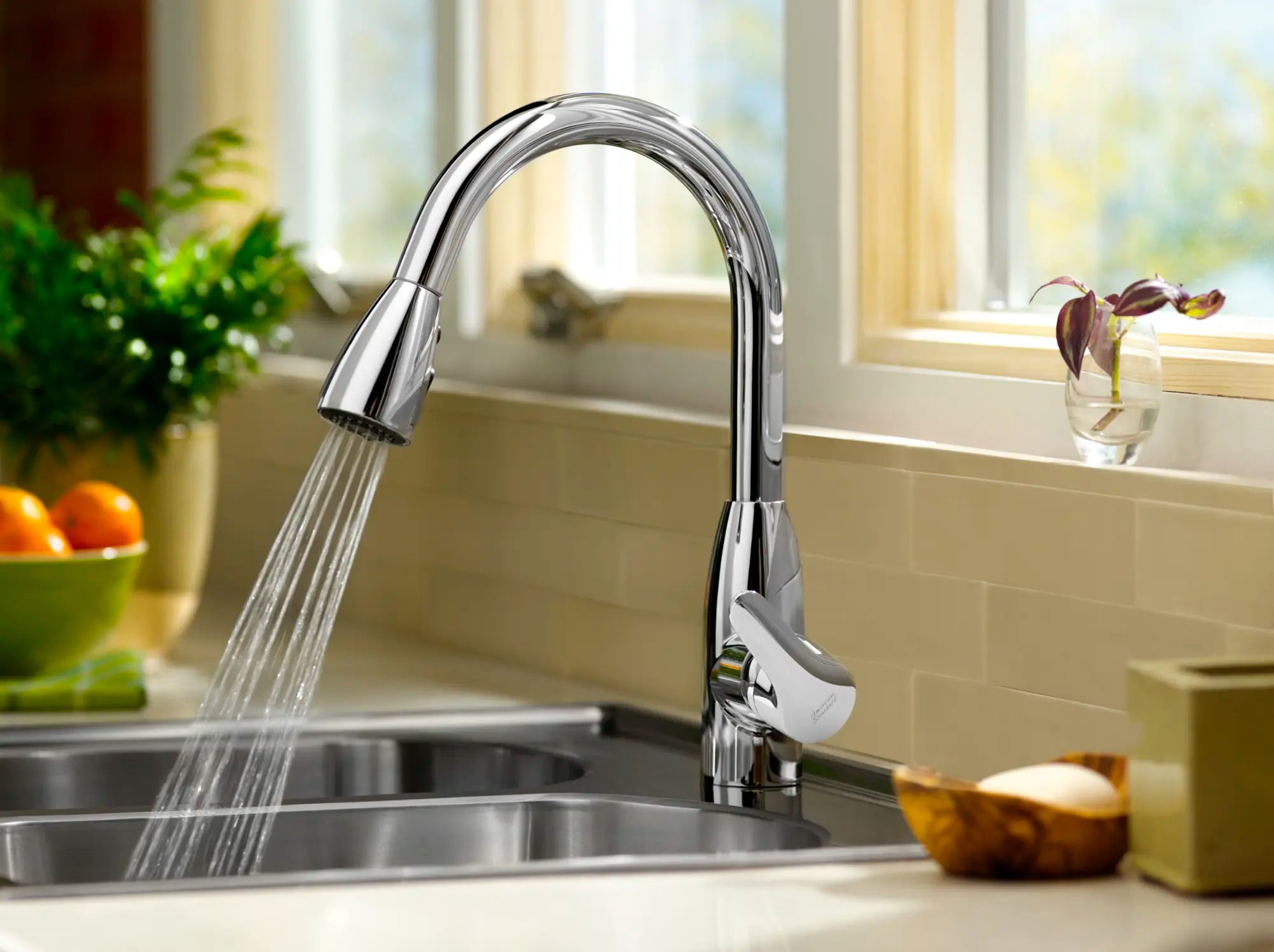 Colony® Soft Single Handle Pull Down Dual Spray Kitchen Faucet - 2.2 GPM/8.3 LPM - High Arc Brushed Nickel Sink Faucet for Modern Kitchens, Dishwashing & Food Prep