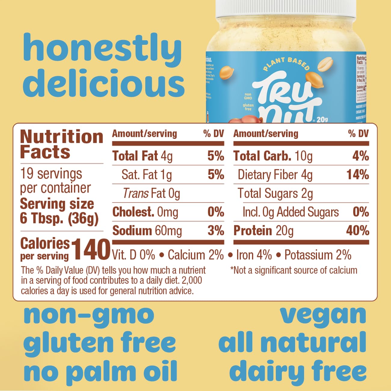 Tru-Nut Peanut Protein Powder - 20g Protein, 140 Calories, Sugar Free, Low Carb, Gluten Free, 24oz | Perfect for Smoothies, Protein Shakes, Baking & Post-Workout Recovery